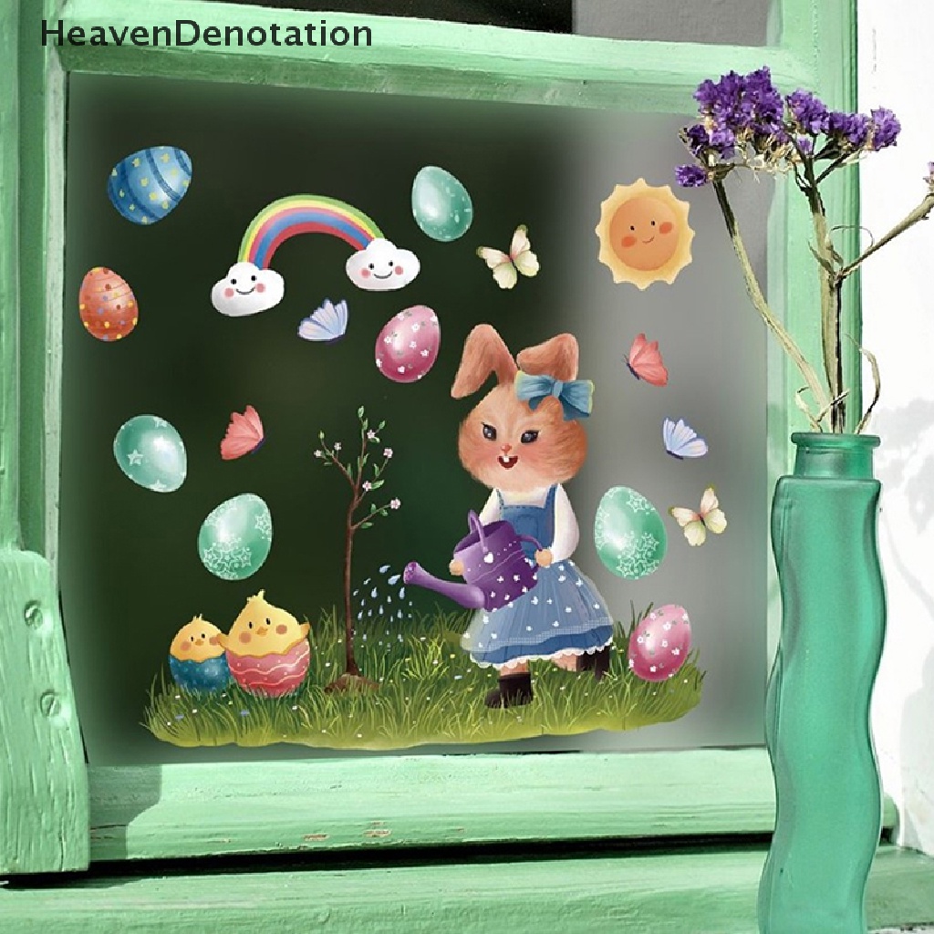 [HeavenDenotation] 1pc Stiker Jendela Kaca Happy Easter Colorful Bunny Eggs Wall Decal 20x30cm HDV