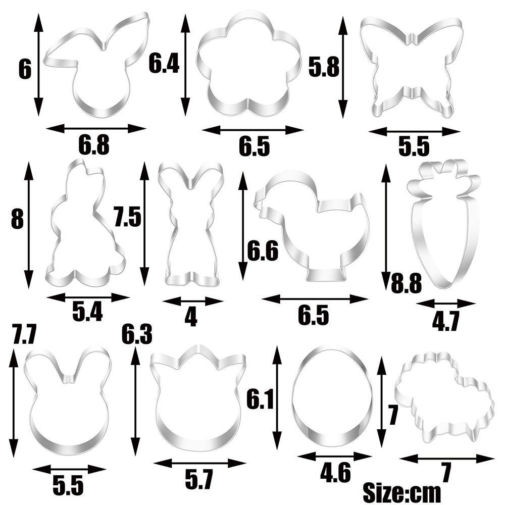 Solighter 11pcs/set Alat Kue Telur Kelinci Paskah 3D Stainless Steel Cetakan Kue Sandwich
