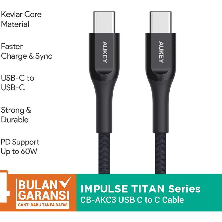 ➯ Kabel Charger Type C Aukey CB-AKC3 1.2m Kevlar Black -  ❆