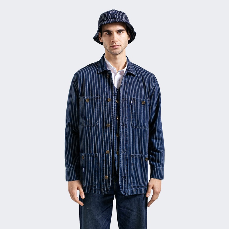 FMC Speed Supply Jaket Pria Wabash Jas denim Blue stripe 051222