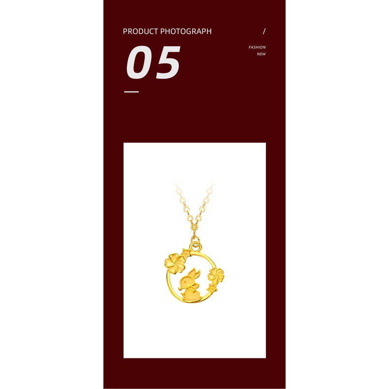 Goldkingdom Perhiasan Fashion Emas Asli Kadar 375Bangkok Aksesoris Ready Stock Tahun Baru Zodiak Kelinci Kecil Kalung Laurel Kelinci O Rantai Manis Lucu Rantai Tipis