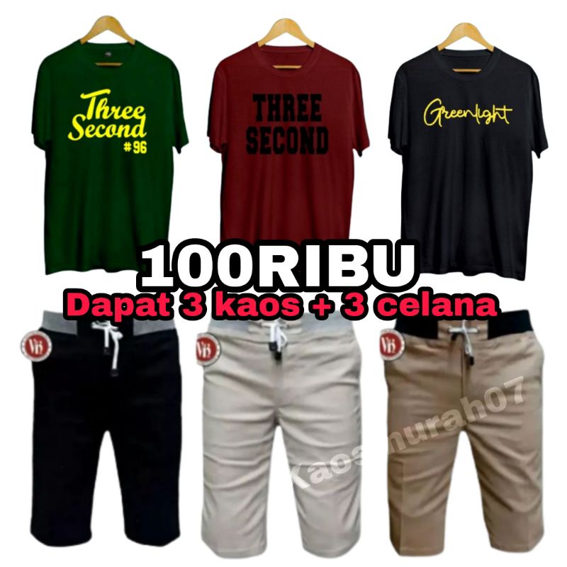 Stelan Pria 100 Ribu Dapat 3 Kaos + 3 Celana Chinos Pendek Pria