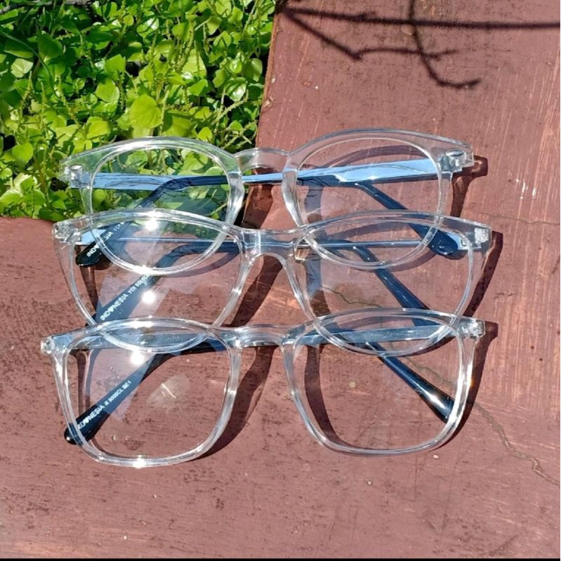 kacamata frame bening model oval, kotak, cat eye fashion wanita pria