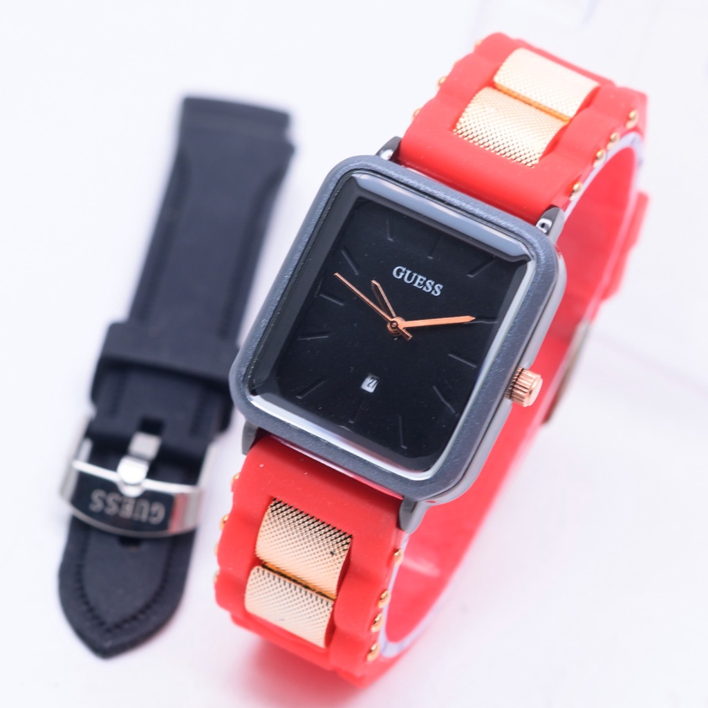 Jam Tangan Wanita Fashion Guess H3558B Tali Rubber Tanggal Aktif Free Box &amp; Baterai Cadangan