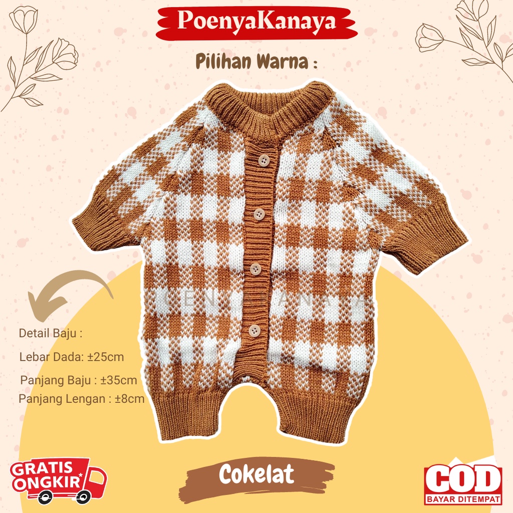 Sleepsuit Rajut Bayi Pendek Motif Kotak 0-6 Bulan KD09