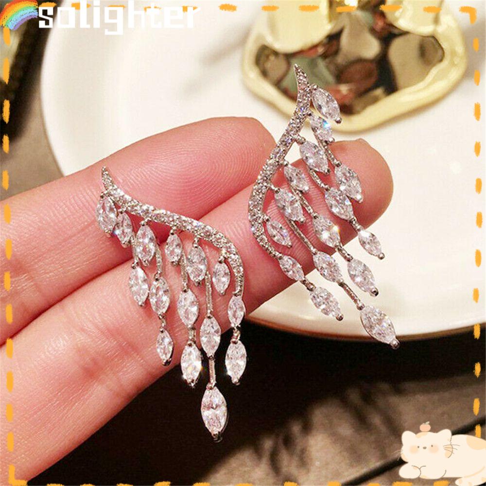 Solighter Sayap Malaikat Anting Wanita Fashion Elegan Stud Earrings Menjuntai Drop Ear Clip