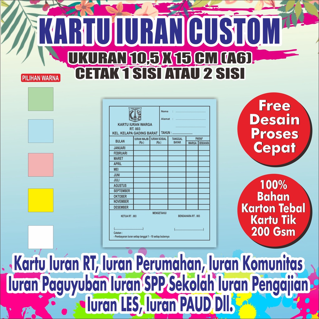 

KARTU IURAN/SPP/BAYARAN/DLL UKURAN A6