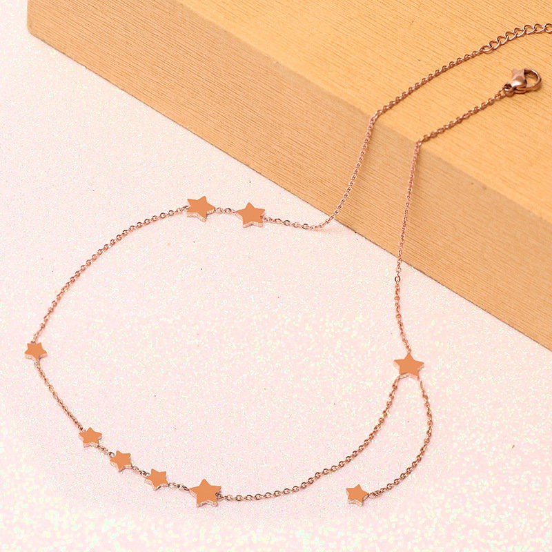 Kalung Rantai Dengan Liontin Bintang Untuk Wanita | Kalung Bahan Titanium Steel | Kalung Pendek Adjustable Bahan Stainless Steel | Kalung Rantai Dengan Liontin Bunga Untuk Wanita | Kalung Warna Rose Gold | Hadiah Ulang Tahun | Anti Air / Alergi