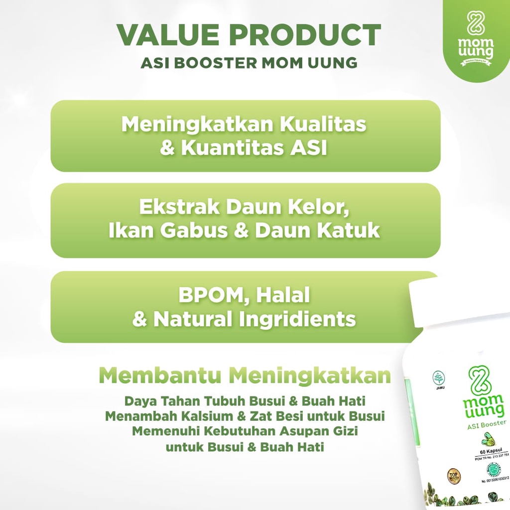 PAKET BUNDLING 2 ASI BOOSTER MOM UUNG 30 &amp; 60 KAPSUL / PELANCAR ASI / BPOM HALAL HERBAL