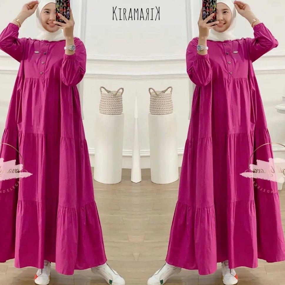 Murah midi dres polos katun twill tebal premium rempel ori import busui gamis midi dress muslimah te
