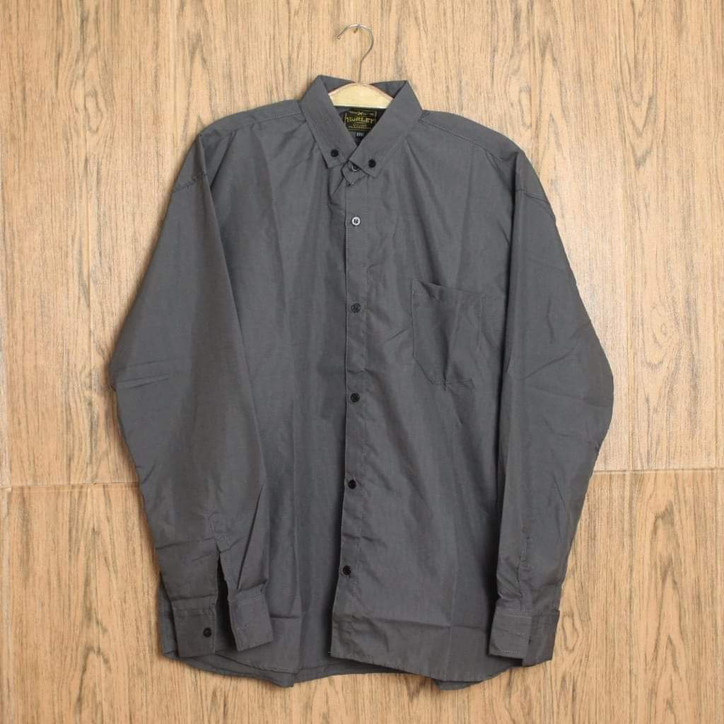 kemeja cowok polos pria lengan panjang slimfit hem pria kantor hitam navy putih maron army