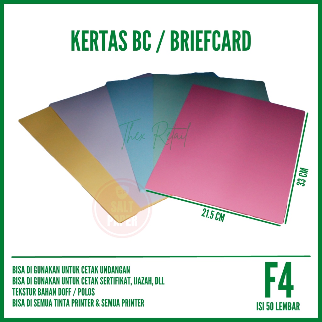 

Kertas BC F4 160 gsm isi 50 lembar / Kertas Brief Card F4