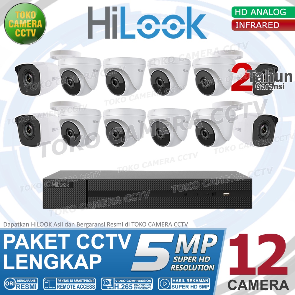 PAKET CCTV HILOOK 5MP 16 CHANNEL 12CAMERA
