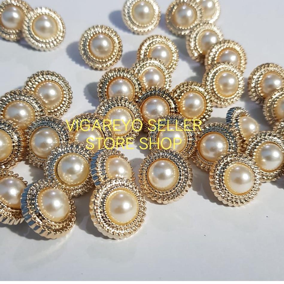 Pusat Obral Isi  Kancing Baju Import Motif Jamur Mutiara List Gerigi Emas A 911