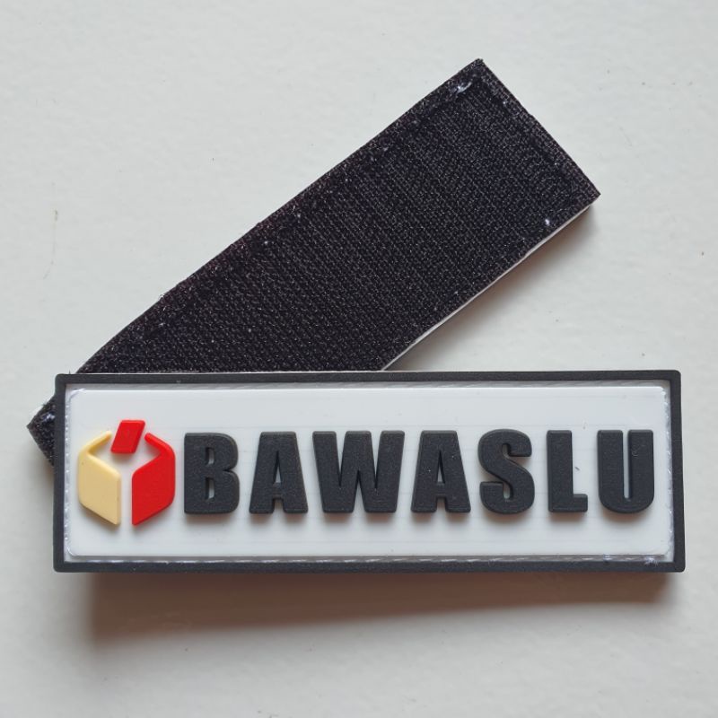 patch rubber logo tulisan bawaslu dasar putih / badan pengawas pemilihan umum / pemilu / tempelan emblem karet velcro