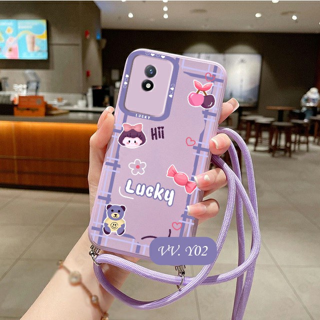 Softcase Macaron Motif Lucky + Tali Sling Vivo Y02 Y22 Y16 Y35 V27 V27E V25 V25E V23 V23E Y01 Y15S Y