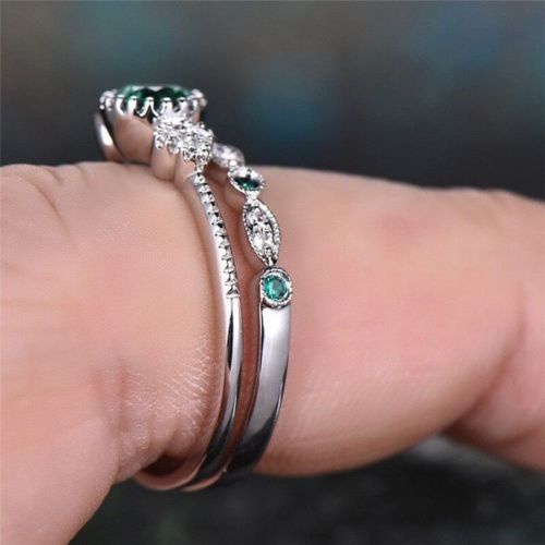 Cincin Zirkon | Cincin Emerald Untuk Wanita | Aksesoris Pria / Wanita | Sendok Garpu Bahan Stainless Steel