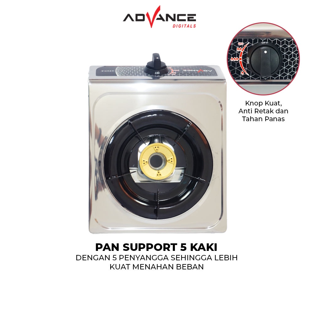 Advance Kompor Gas 1 Tungku GB6601S Body Full Stainless Steel kompor Api Biru Bergaransi 1 Tahun