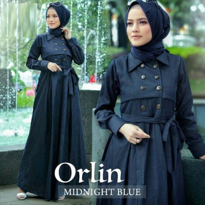 Baju Lebaran Baju Gamis Wanita Muslim Remaja Dan Dewasa Murah Trend Model Terbaru - Navy Terlaris Tr