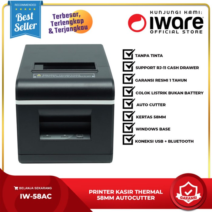 Terlaris Printer Thermal Iware Kasir 58Mm Iware C-58Ac Usb