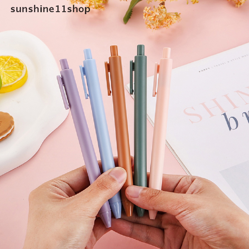 Sho Morandi Macaron Press Gel Pen 0.5mm Refill Halus Tinta Wrig Tahan Lama Pen Tanda Tangan Wrig Pen Sig Tinta Hitam Kantor Sekolah Alat Tulis Supply N