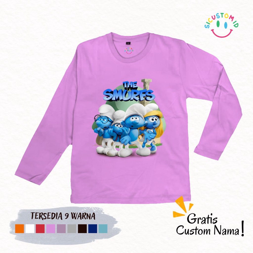 TERLARIS baju kaos anak the smurfs laki-laki perempuan lengan panjang bahan premium
