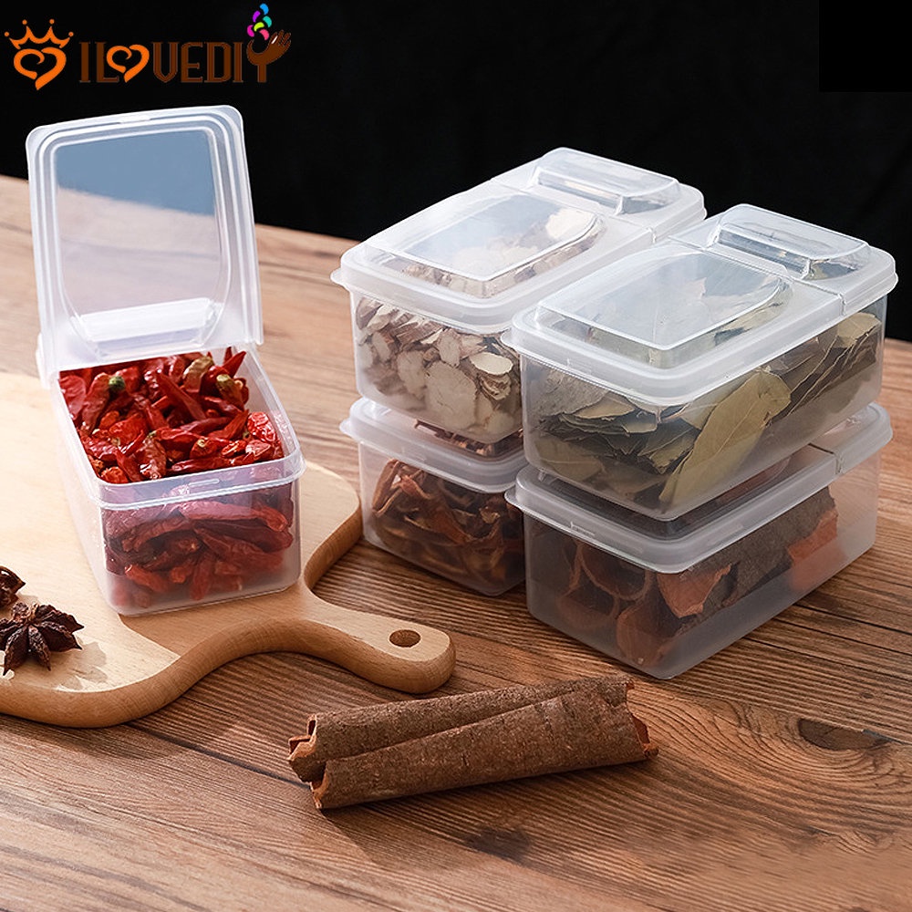 Aksesoris Penyimpanan Makanan Dampproof Grain Nut Jar Buah Snack Wadah Penyimpanan Bumbu Mentega Preserve Case Tutup Flip Tipe Kotak Penyimpanan Bening Untuk Asrama Rumah Camping