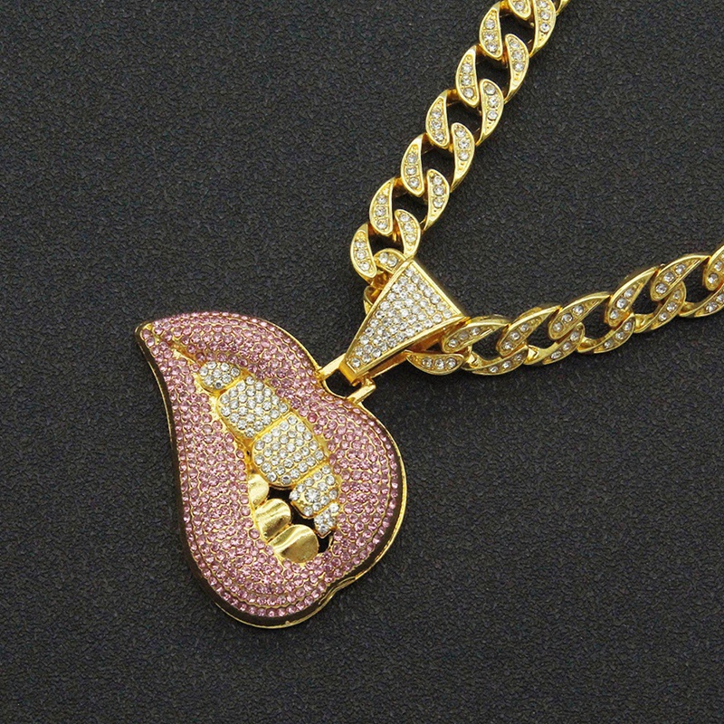 Fashion Bite Lip Shape Pendant Kalung Untuk Wanita Bling Es Keluar Rantaicrystal Miami Kuba Rantai Hip Hop Necklaces Jewelry
