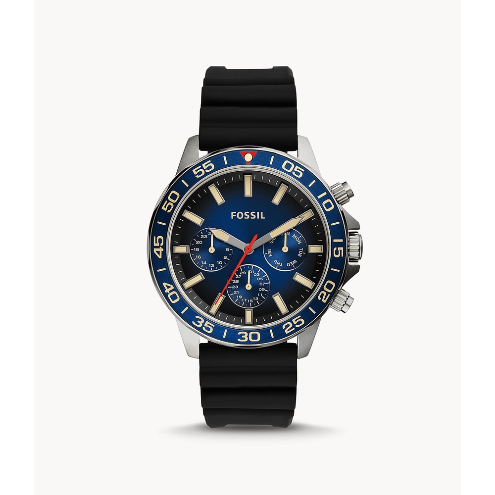 Fossil Bannon Black Dial Silicone Jam Pria  45MM BQ2772