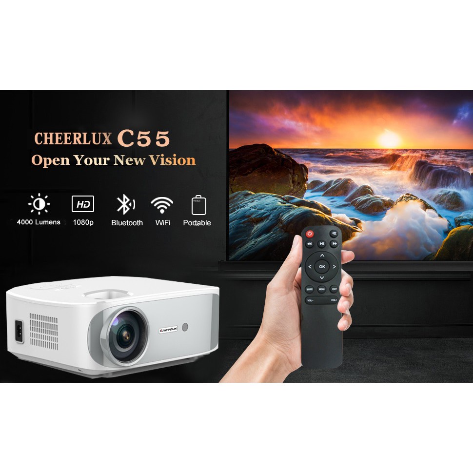 AKN88 - CHEERLUX C55 WIFI - Proyektor 3800 Lumens Digital Keystone - Mirroring