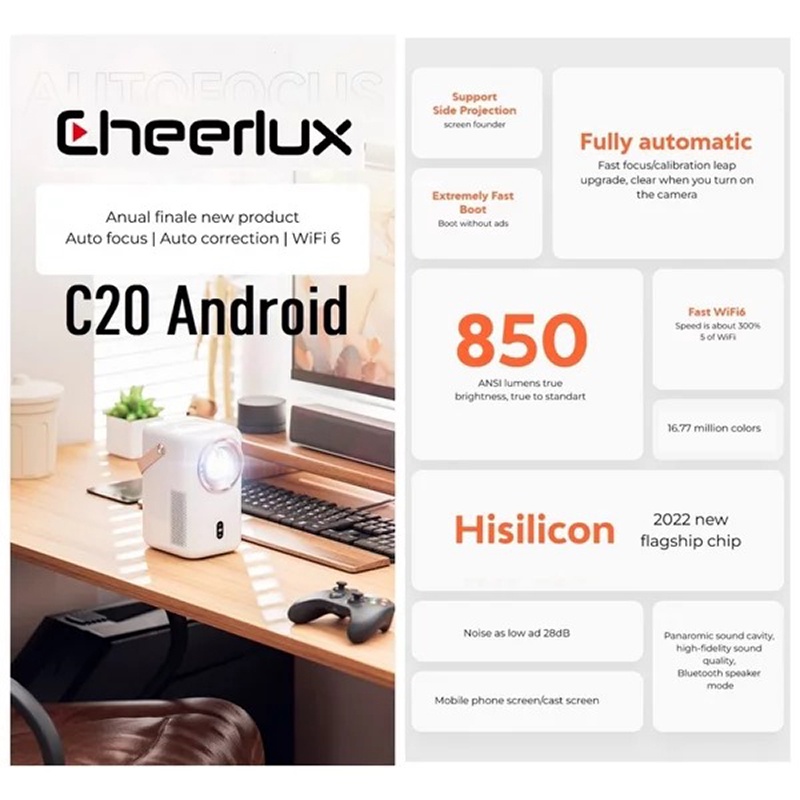 Cheerlux C20 Android Wifi Projector Lumens 1080P Full HD