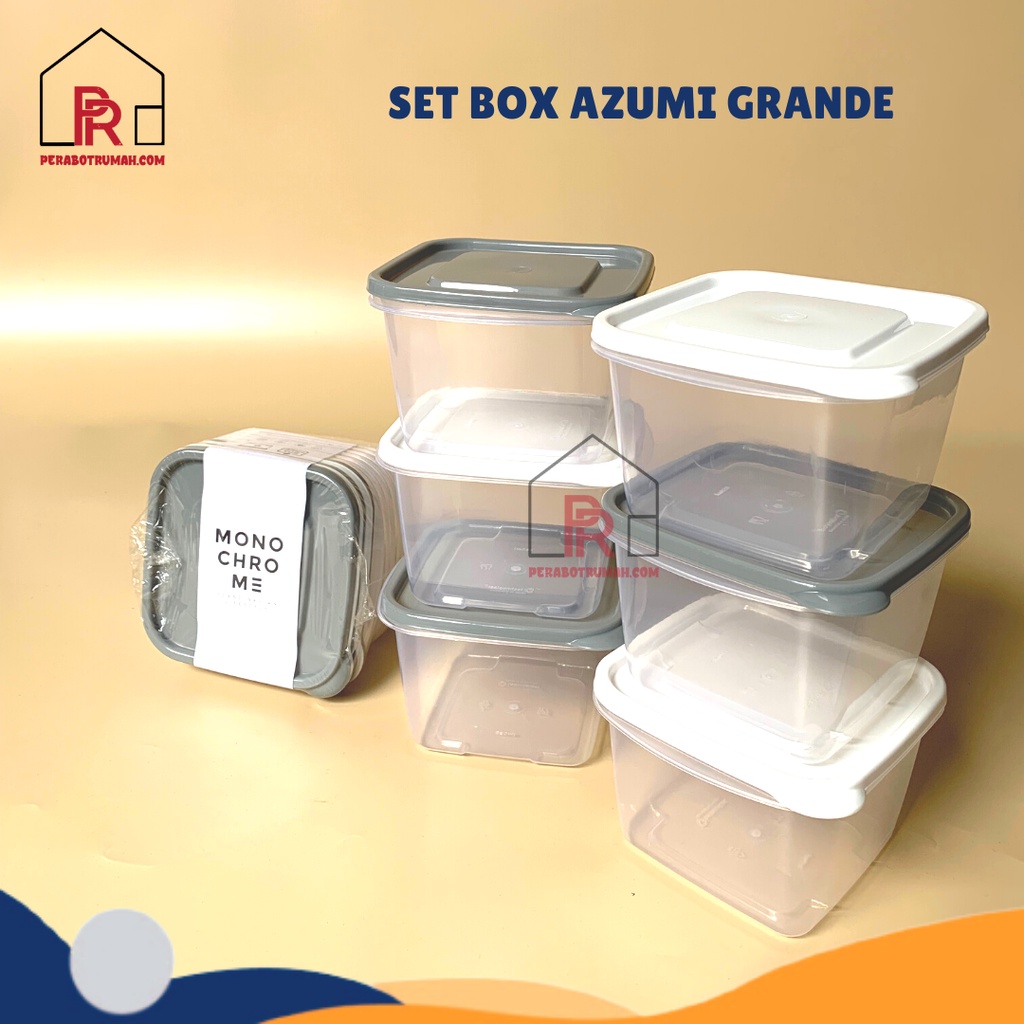 Set Toples Kotak Makan 850 ML Isi 6 Pcs - Azumi Grande Monochrome / Sealware Plastik Persegi