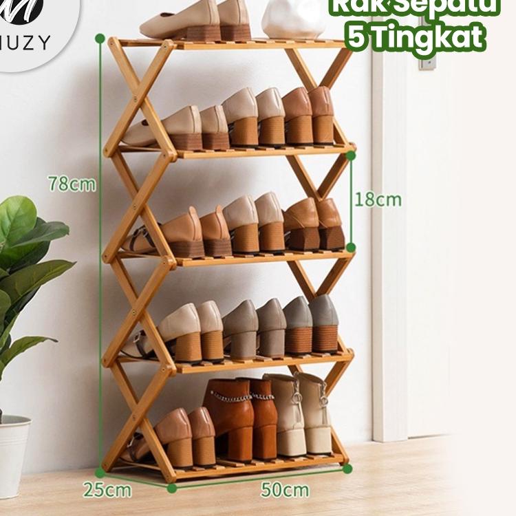 ✽ Muzy Rak Sepatu Kayu Zig zag Rak Tanaman Rak Bunga Hiasan Rak Serbaguna Tempat Sepatu Silang HRS20