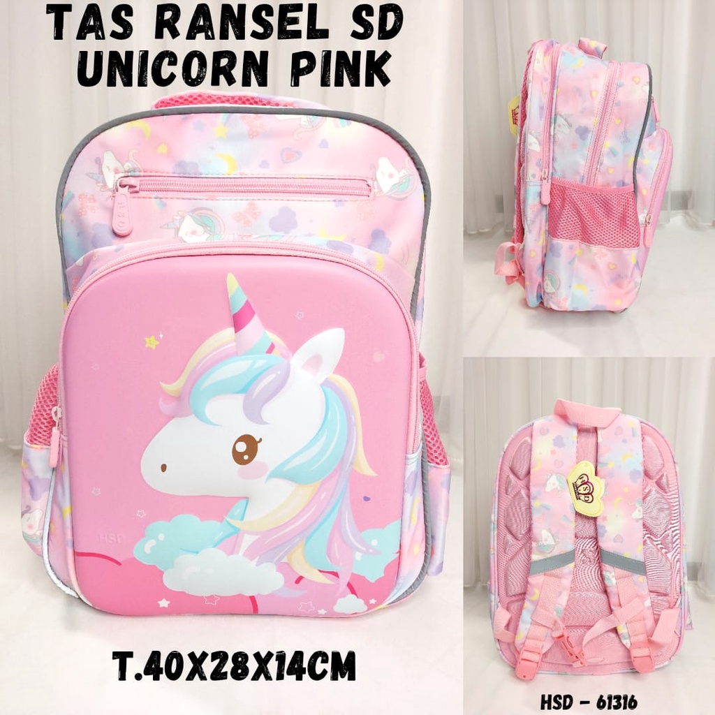 Tas Ransel Sekolah Anak Perempuan Timbul ukuran  SD Unicorn Premium Import