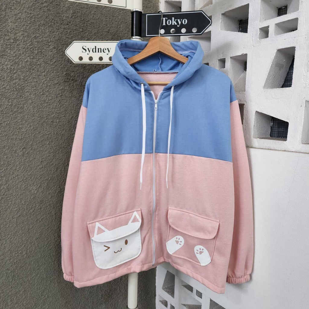 Jaket Hoodie Wanita Murah Saku Kucing