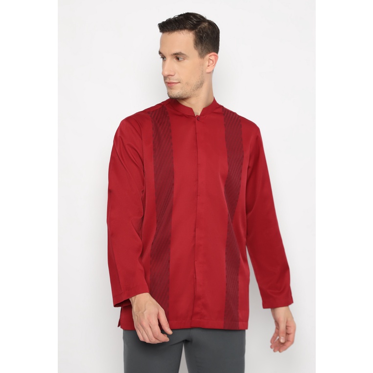 JOBB Aljazair Koko Pria Lengan Panjang Regular Fit Maroon