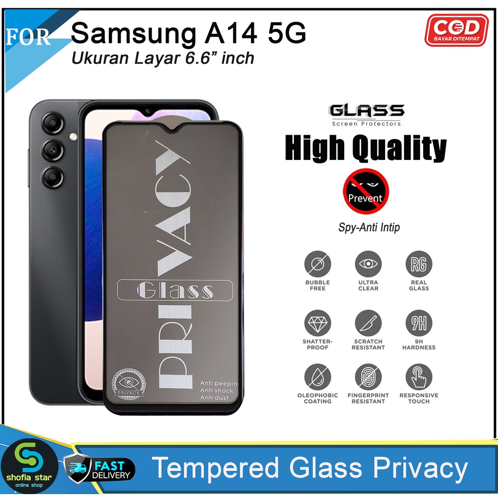 Promo Tempered Glass Privacy Samsung A14 5G A13 4G/5G A12 A22 A23 4G/5G A32 A52/A52s A53 5G A02 A03 A03 Core Anti Gores Anti Spy Full Layar