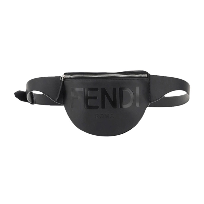 FENDI Fendi Men's Black Letter Logo Cowhide Waist Bag Men's Chest Bag Vintage Leather