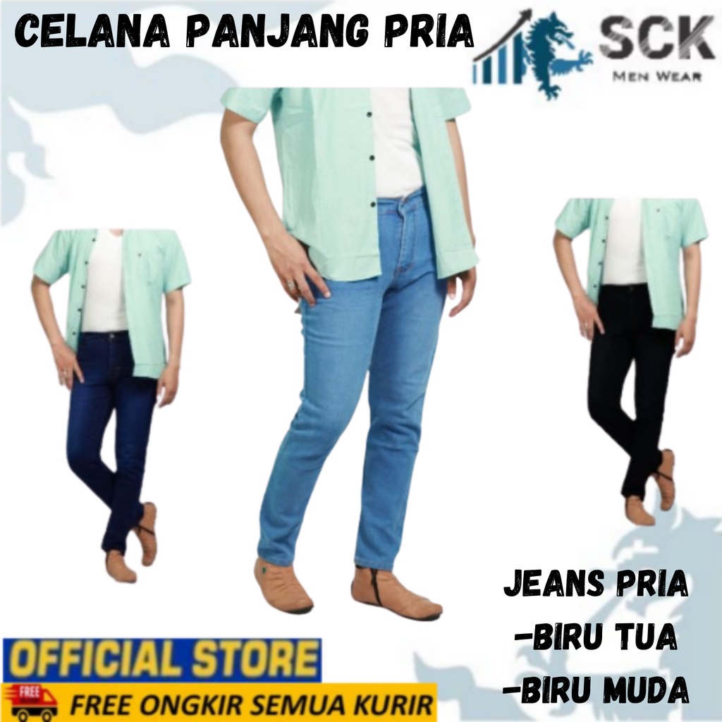 sck - Celana Jeans Pria CRV Slimfit Model Pensil Warna Biru / Celana Denim Cowok Reguler Pria Murah - sckmenwear GROSIR