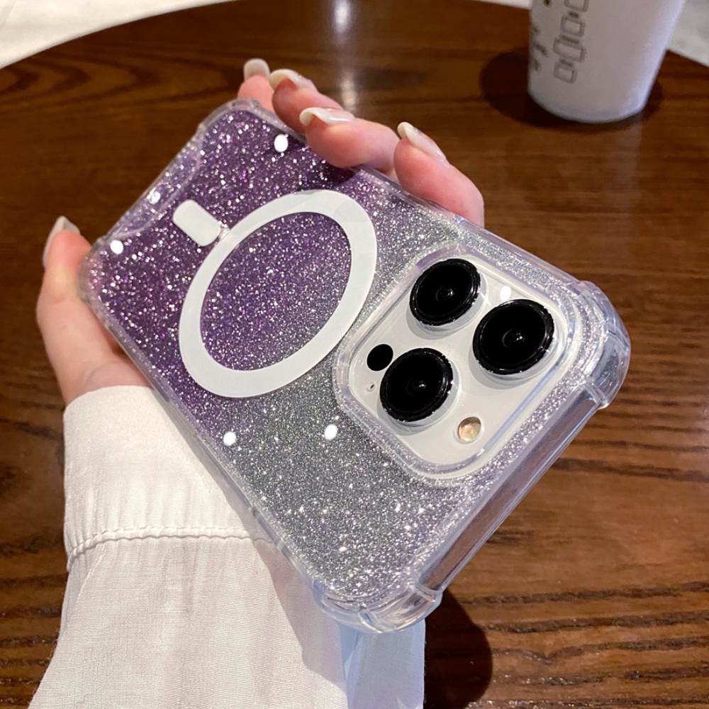 IPHONE Casing Bening Gradasi Glitter Mewah Untuk Iphone14 13 12 11 Pro Max Shockproof Transparan 11pro 13 14 Promax14 Plus Casing Keras Magnet Cover Bumper