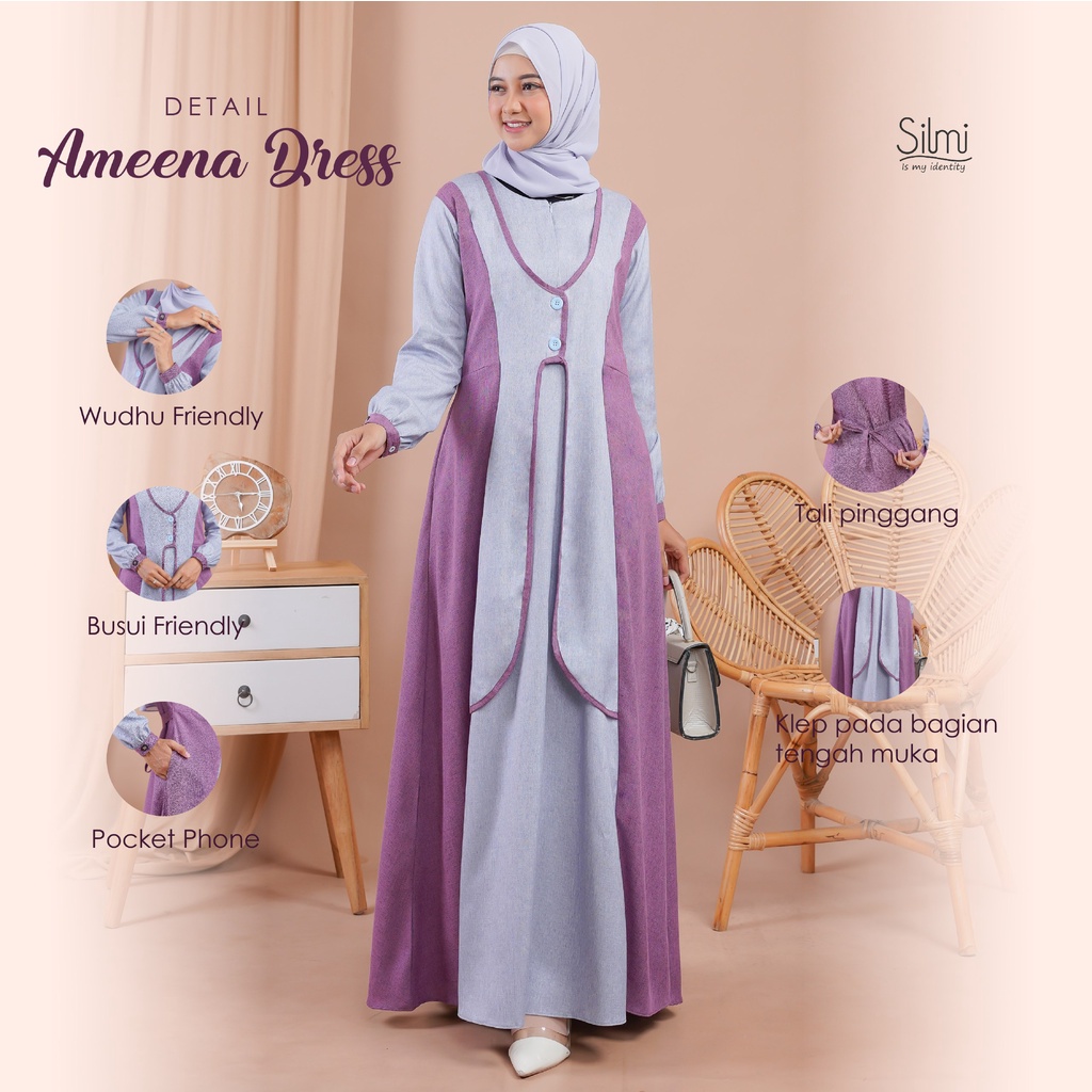 GAMIS AMEENA MEDALION BLACK HEATHER GRAPE EMERALD GREEN BY SILMI FASHION BAJU BUSANA MUSLIM WANITA M
