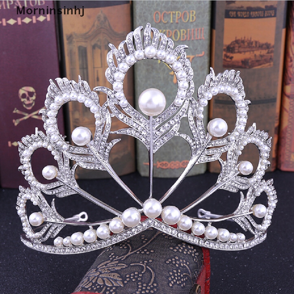 Mornin Handmade Bridal Mutiara Kristal Tiara Mahkota Rambut Besar Kontes Pesta Bando id