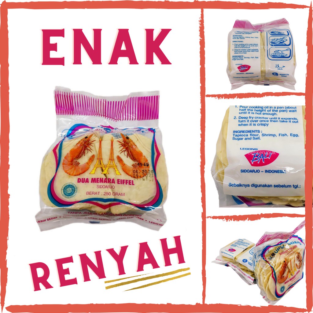 

DUA MENARA EIFFEL KERUPUK UDANG SUPER KUALITAS EKSPOR UKURAN BESAR GK 5X8CM 250G