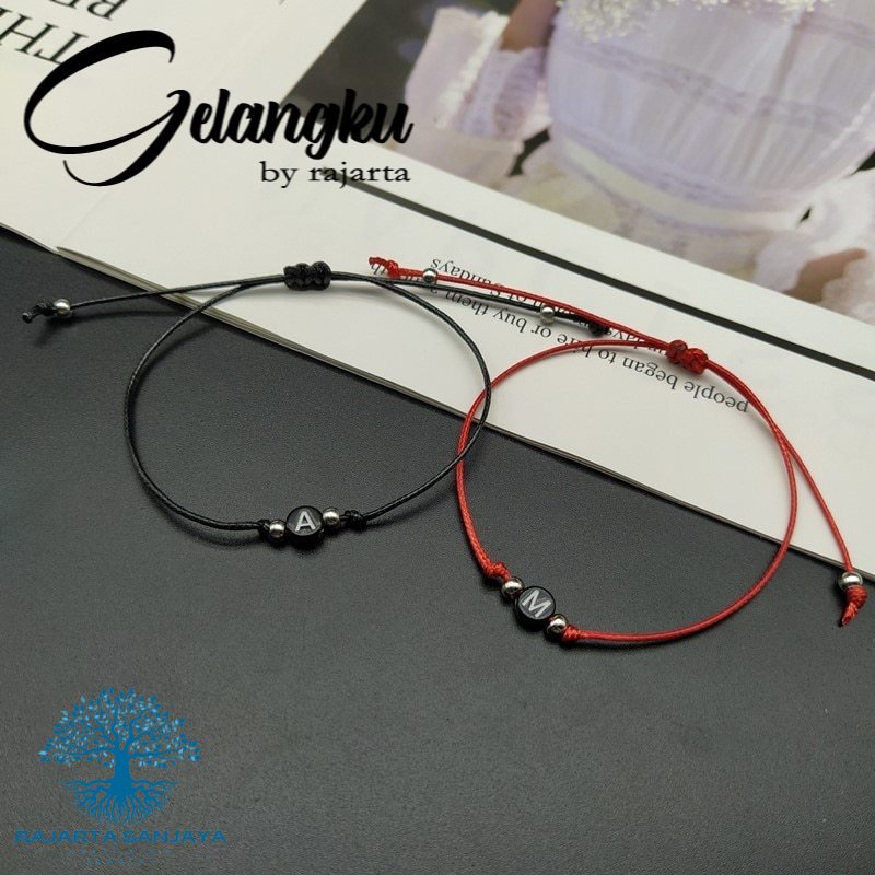 Gelang Tali Adjustable Handmade Desain Huruf Inisial Warna Hitam Merah Untuk Pria Wanita