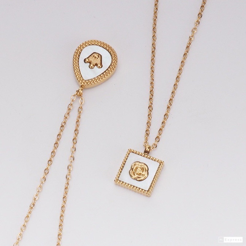 Kalung relief mahkota bunga titanium korea anti karat harga grosir bisa COD