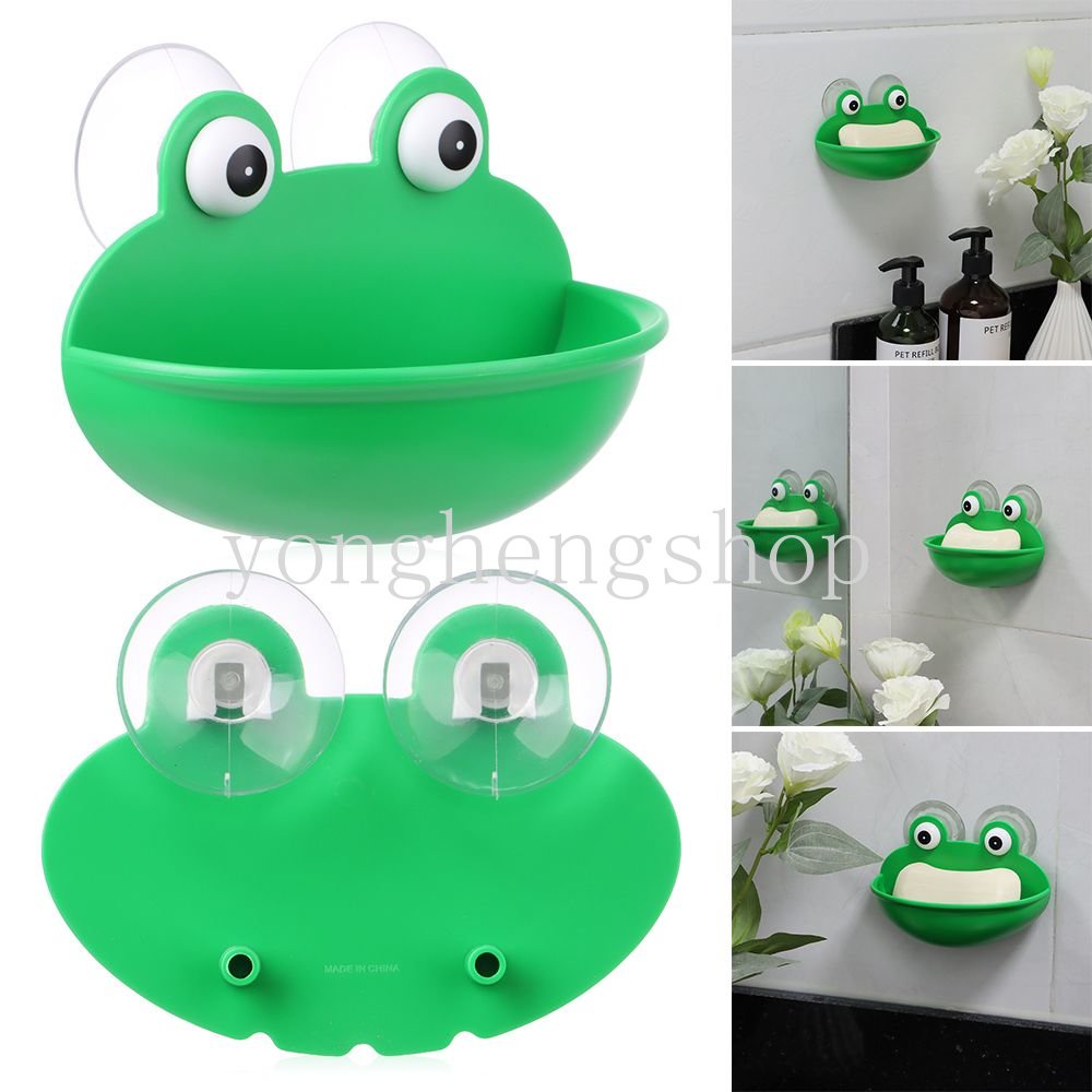 Kreatif Kartun Lucu Berbentuk Kodok Tempat Sabun Dengan Suction Cup Spons Sabun Drain Rak Sabun Piring Tray Kotak Penyimpanan Kamar Mandi Organizer