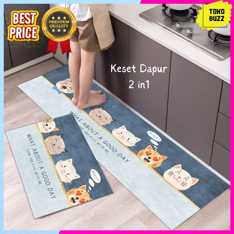 Keset Kaki Dapur Anti Slip 2 in 1 Set Panjang Halus / Keset Alas Kaki Kamar Mandi Dapur Rumah Serap Air Anti Slip Set 2 in 1 PREMIUM MURAH MOTIF