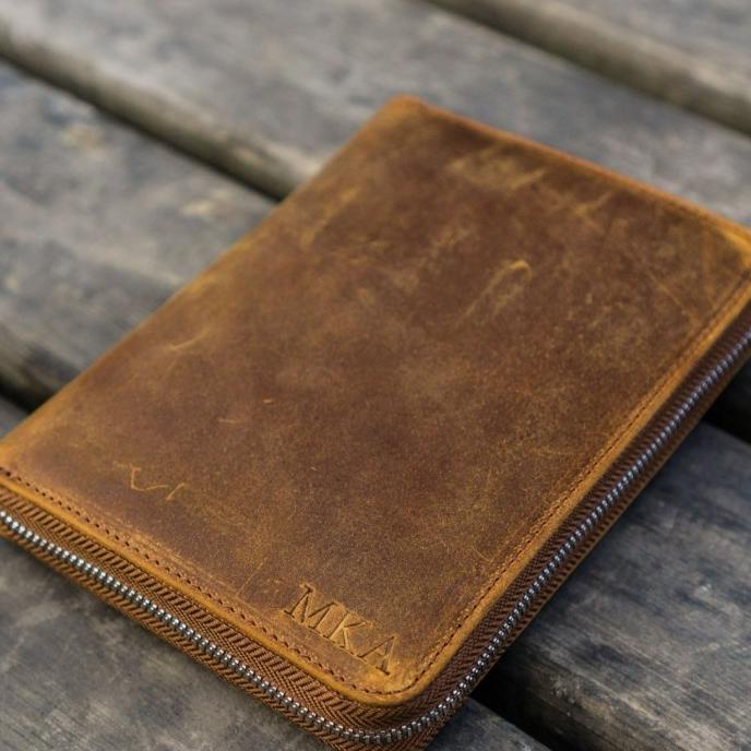 GALEN LEATHER Leather Zippered 5 Slots Pen Case