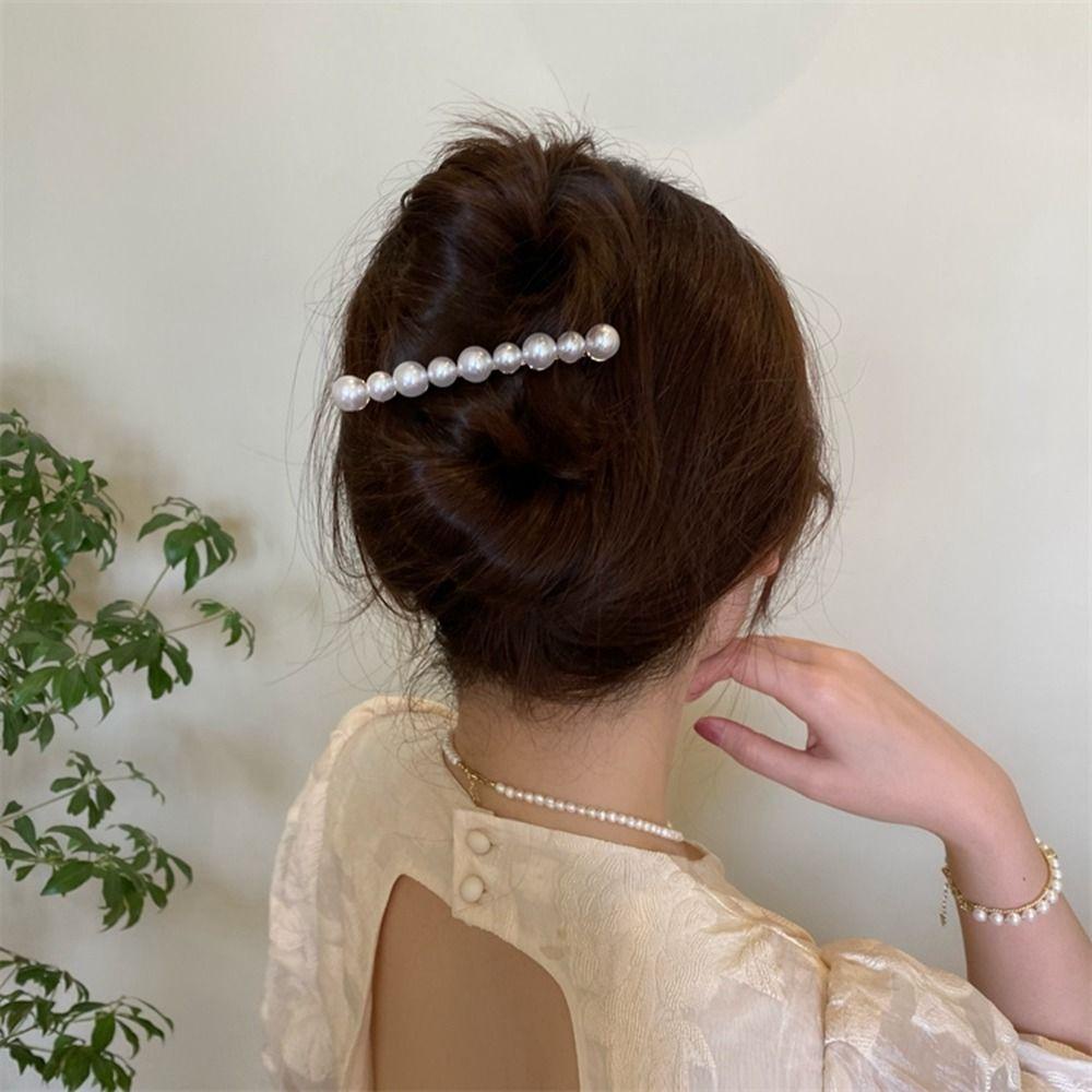 NEEDWAY Needway Mutiara Jepit Rambut Elegan Sederhana Ponytail Holde Satu Kata Klip Gadis Klip Rambut Musim Semi Klip Gaya Korea Hiasan Kepala