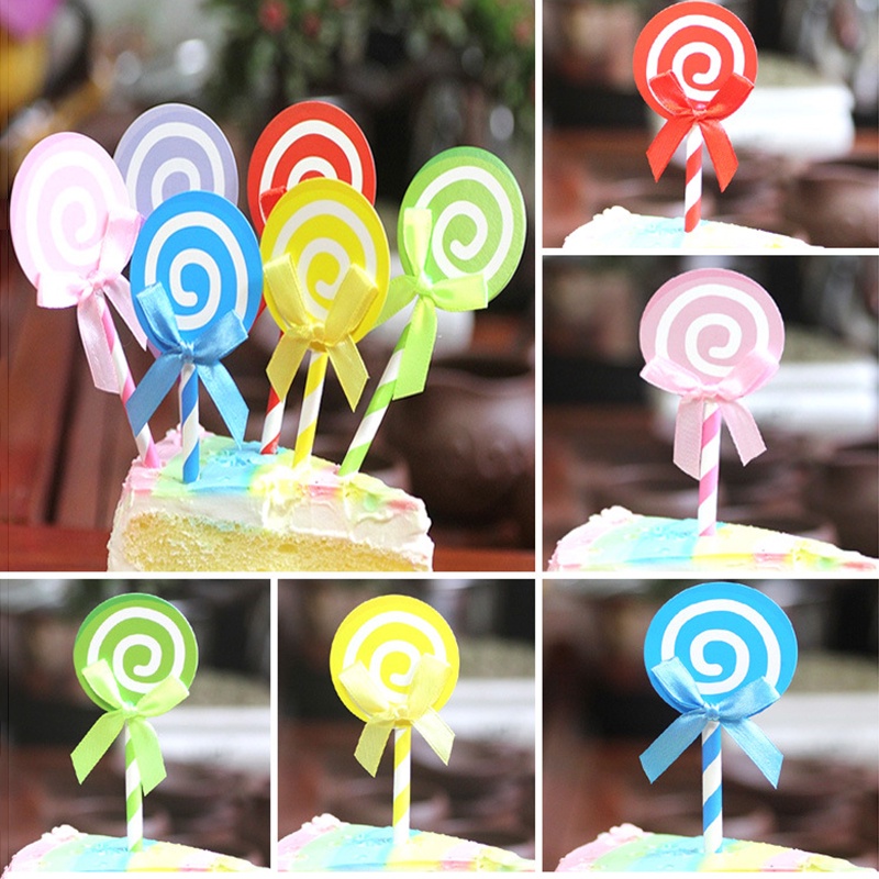 6pcs / Set Topper Kue Lollipop Warna-Warni Untuk Dekorasi Pesta Ulang Tahun Anak